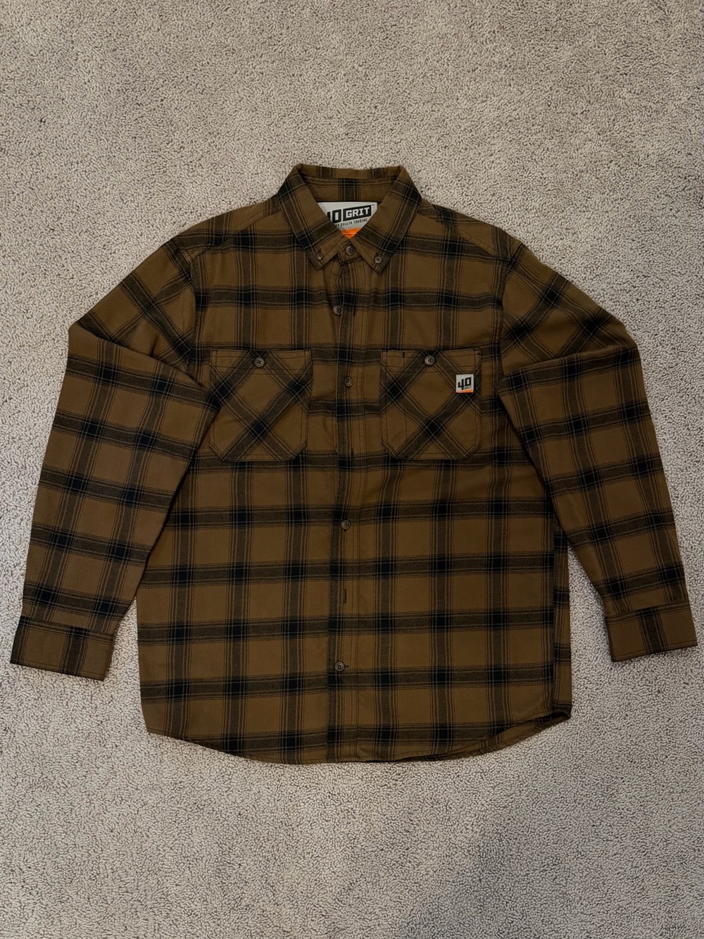 40 Grit by Duluth Trading Men's Brown Plaid Button-Down Work Shirt